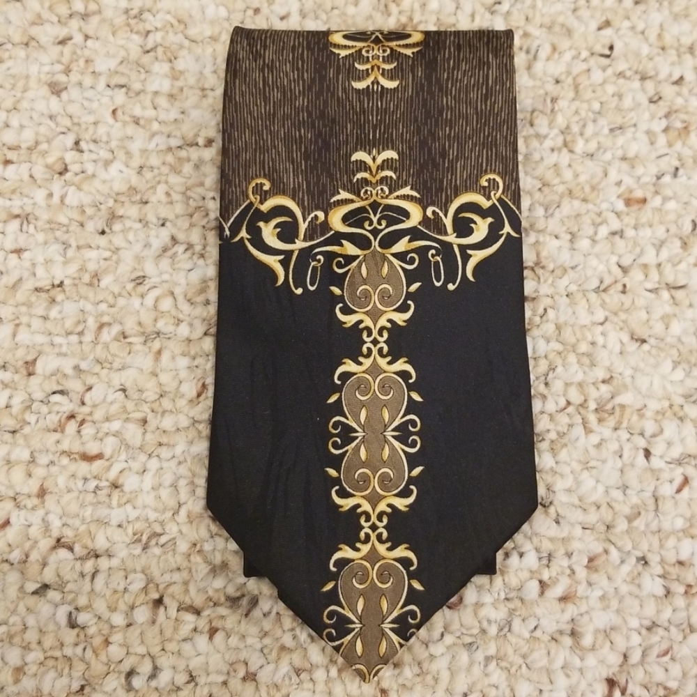 Concordia By Rolex Black Printed Silk Tie